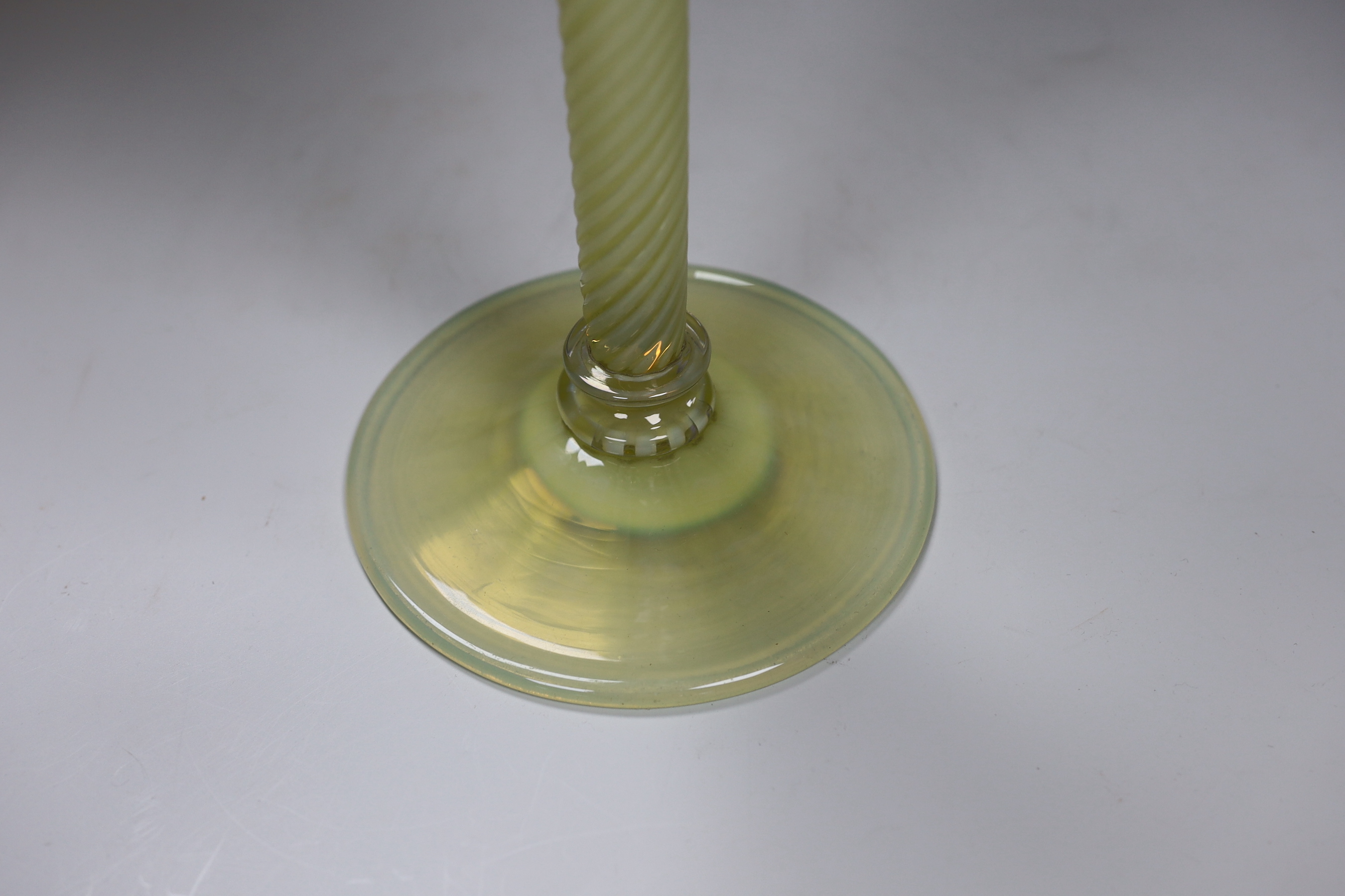 An early 20th century Vaseline glass vase, 41cm tall